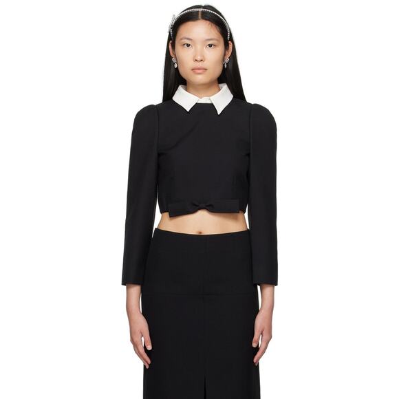 SHUSHU/TONG Bowknot Crop Blouse - S Black - Picture 1 of 5